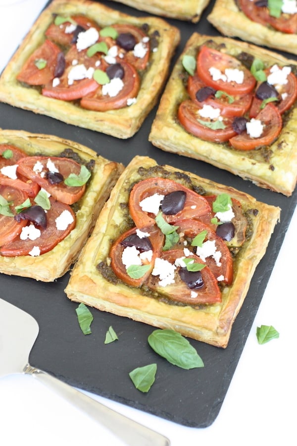 Tomato and Pesto Tarts on a slate platter