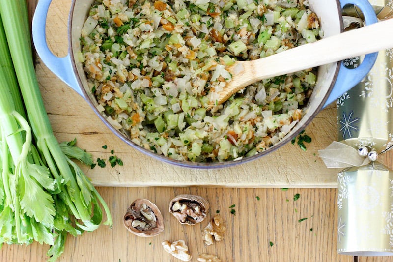 Celery, Apricot and Walnut Stuffing cooked