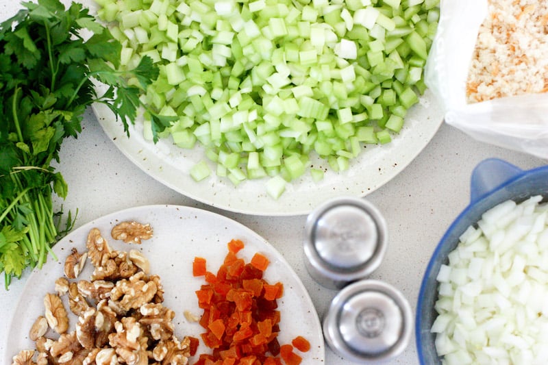 Celery, Apricot and Walnut Stuffing ingredients