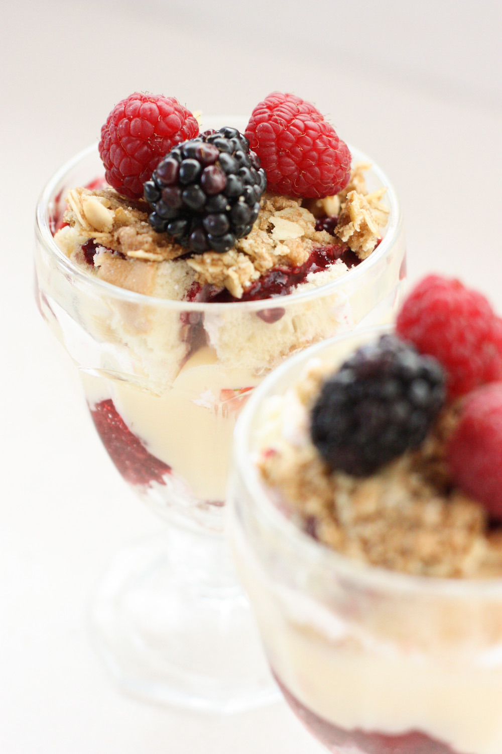 Two Individual Boozy Trifles in glass dishes