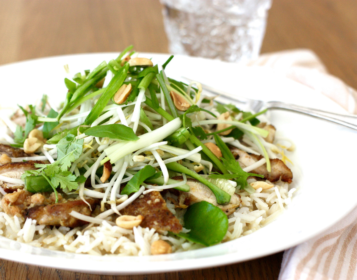 Satay chicken rice bowl recipe