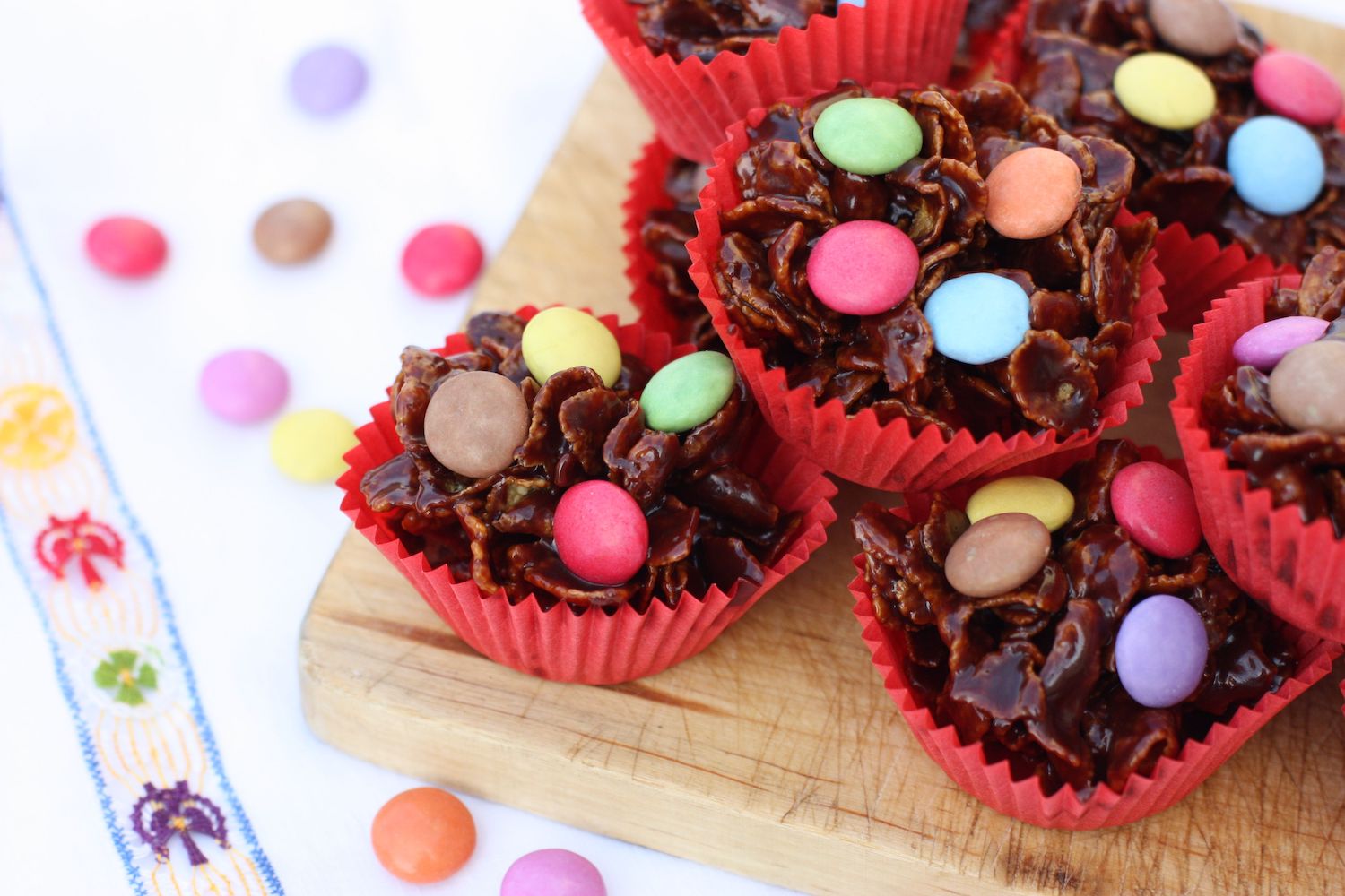 Chocolate Cornflake Cakes from the corner and landscape