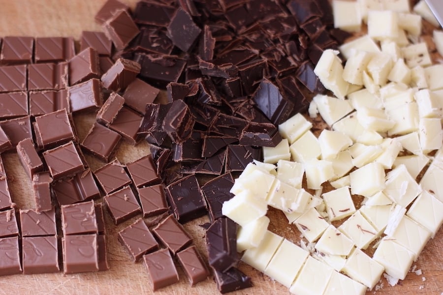 Three types of chocolate for Chocolate Fudge Cookies
