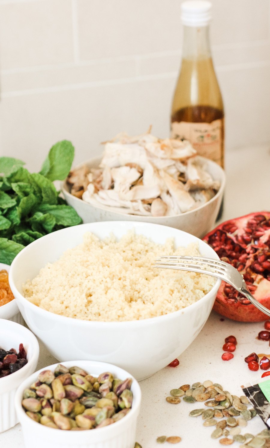 Bejewelled Turkey, Pistachio and Mint Couscous ingredients from side