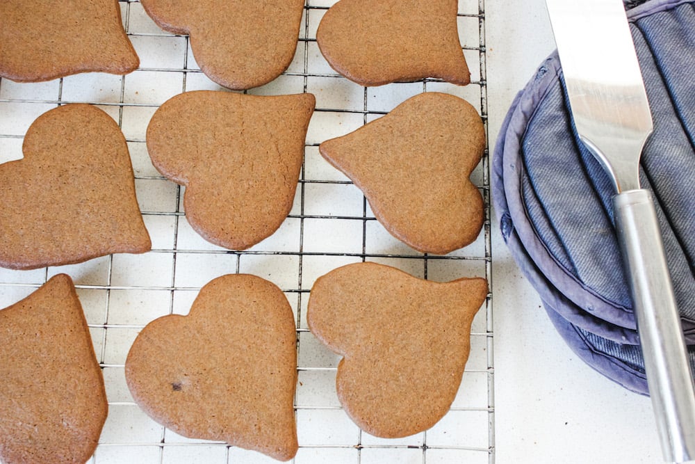 Gingerbread Hearts cooling on a wire rack