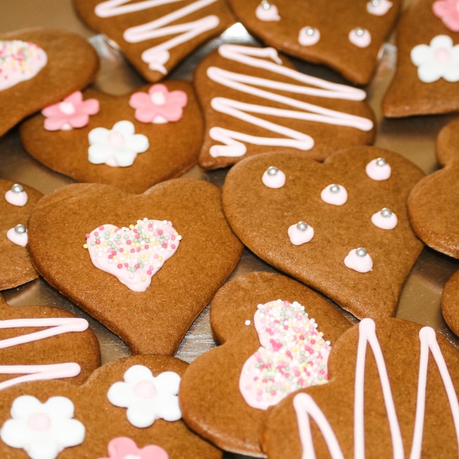 Gingerbread Hearts with pink icing