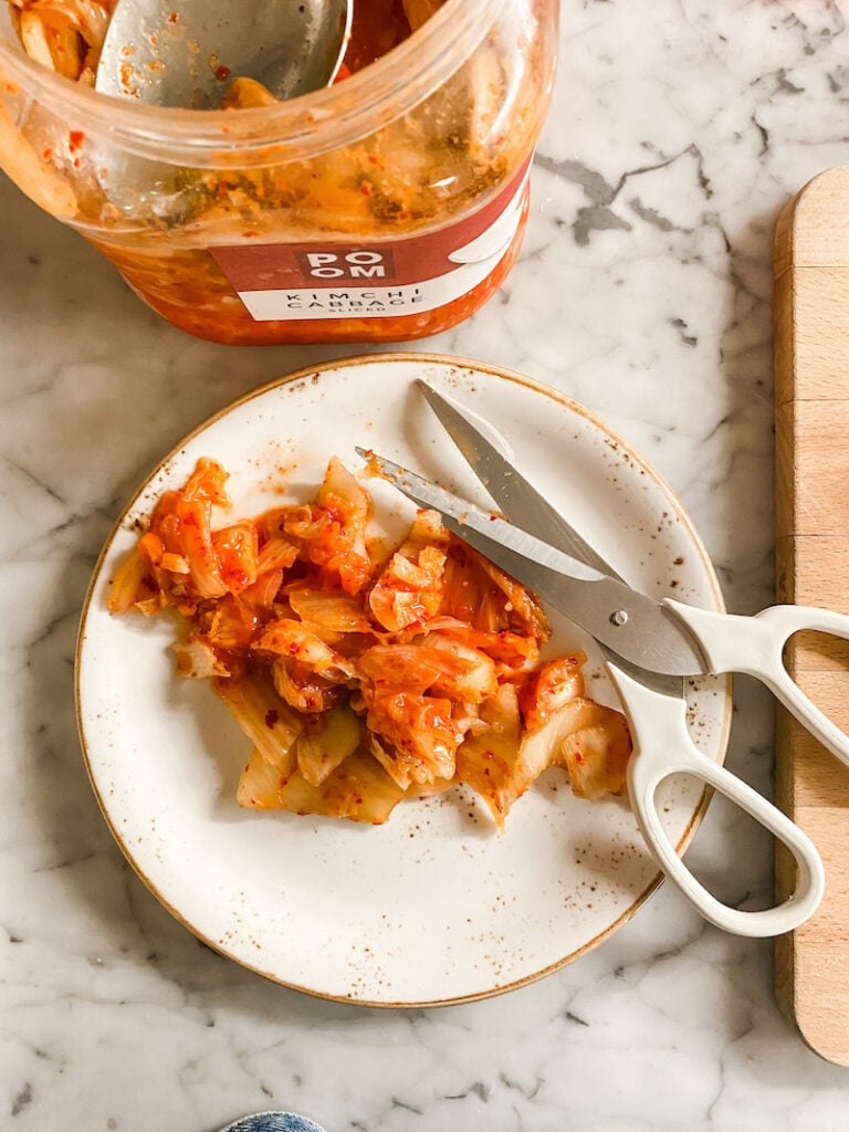 Kimchi chopped finely with a pair of scissors