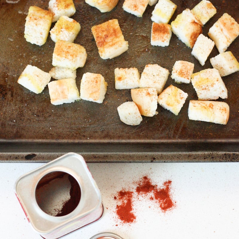 Paprika croutons for Spicy Peanut and Vegetable Soup