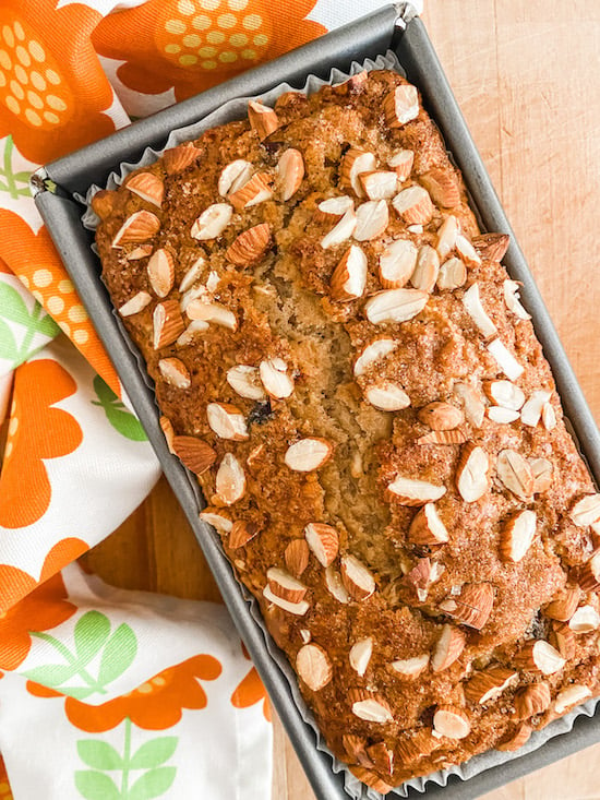 Apricot, Dried Cherry and Almond Loaf baked in the tin