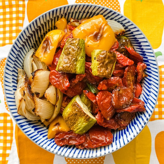 A bowl of roasted vegetables