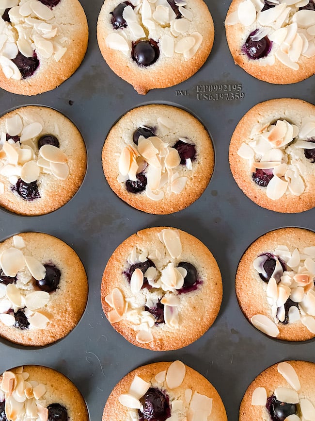 Blueberry and Lemon Friands baked in a silicone tray