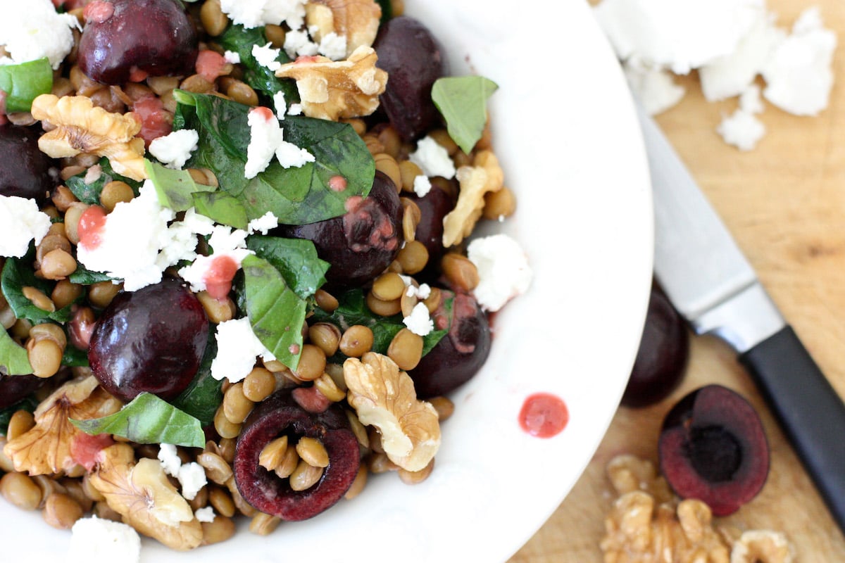 Cherry, Goat’s Cheese and Lentil Salad from above